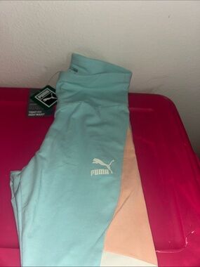 Puma Girls' Aqua and Peach Panel High-Waist Leggings